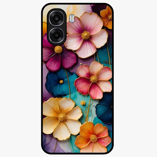 Artlyn Grace Flower Pattern Glass Case showing flat back view with elegant floral pattern artwork and glossy glass finish.