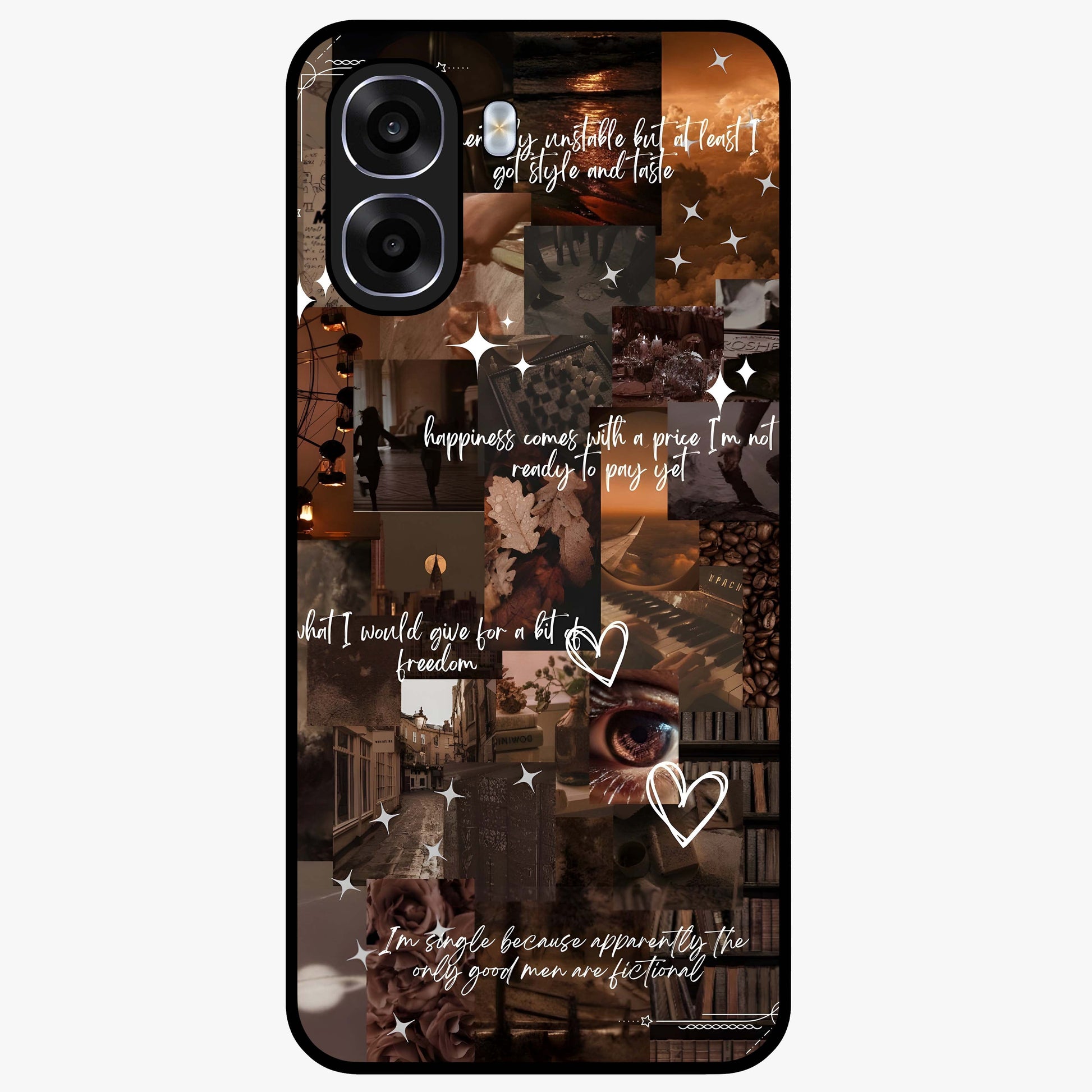 Bittersweet Aesthetic Chaos Glass Case showing flat back view with artistic chaotic aesthetic design and glossy glass finish.