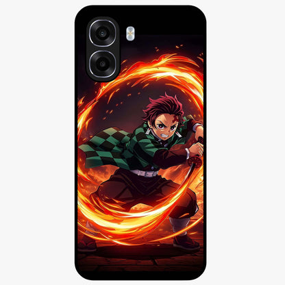 Blazing Sword Resolve Glass Case showing flat back view with fiery sword artwork and glossy glass finish.
