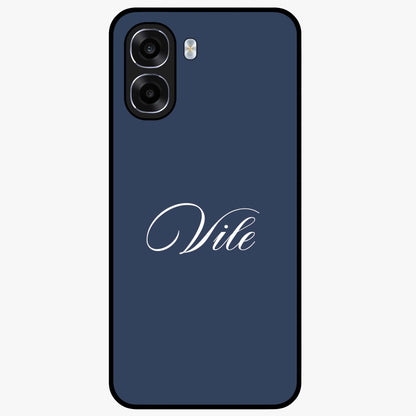 Blue Background Personalized Custom Name Glass Case showing flat back view with minimal blue background and custom name design.