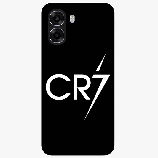 Cr7 Elite Strike Glass Case showing flat back view with dynamic football inspired artwork and glossy glass finish.