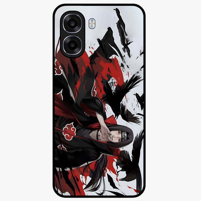 Crimson Crow Illusion Glass Case showing flat back view with artistic crow illusion artwork and glossy glass finish.