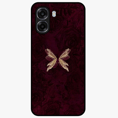 Crimson Fade Butterfly Glass Case showing flat back view with fading butterfly artwork and glossy glass finish.