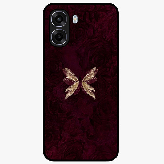 Crimson Fade Butterfly Glass Case showing flat back view with fading butterfly artwork and glossy glass finish.