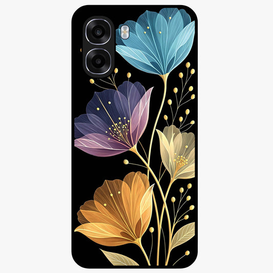 Delicate Multicolor Flowers Glass Case showing flat back view with vibrant floral artwork and glossy glass finish.