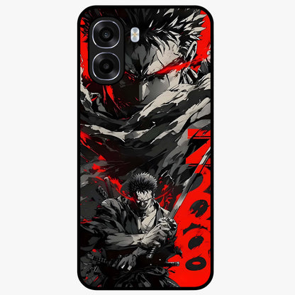 Demon Sword Resolve Glass Case showing flat back view with fierce sword warrior artwork and glossy glass finish.