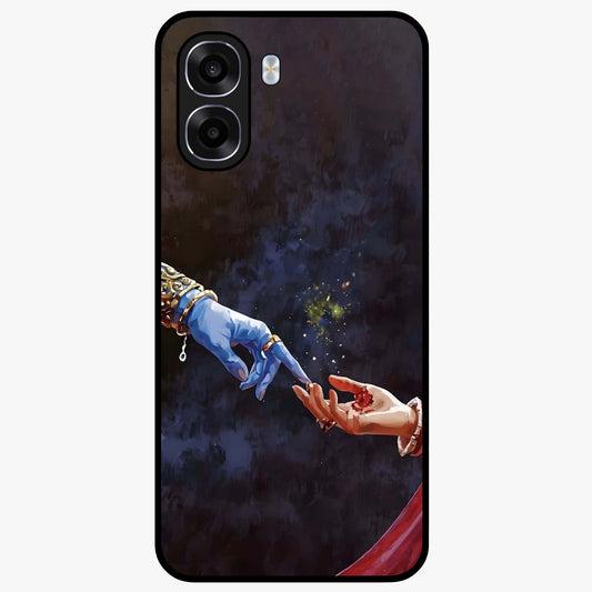 Divine Touch Eternal Glass Case showing flat back view with spiritual themed artwork and glossy glass finish.