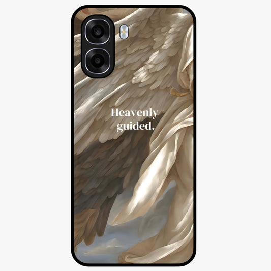 Divine Winged Grace Glass Case showing flat back view with elegant wing inspired artwork and glossy glass finish.