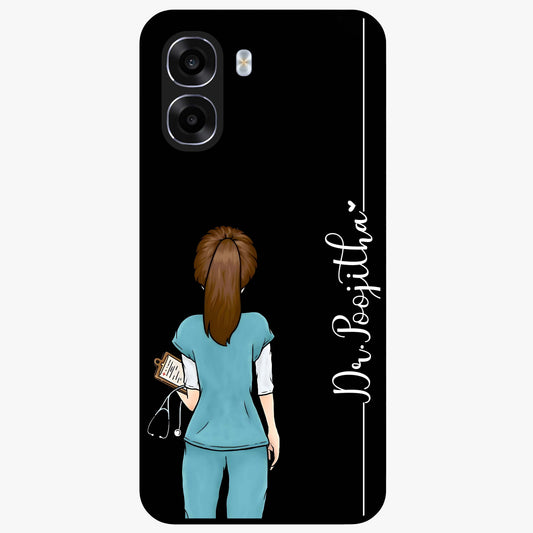 Doctor Pattern Custom Name Glass Case showing flat back view with medical themed pattern and personalized name design.
