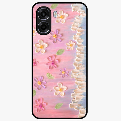 Dreamy Painted Garden Glass Case showing flat back view with artistic painted floral garden artwork and glossy glass finish.