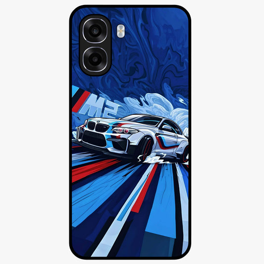 Drift Power Rush Glass Case showing flat back view with dynamic racing inspired artwork and glossy glass finish.