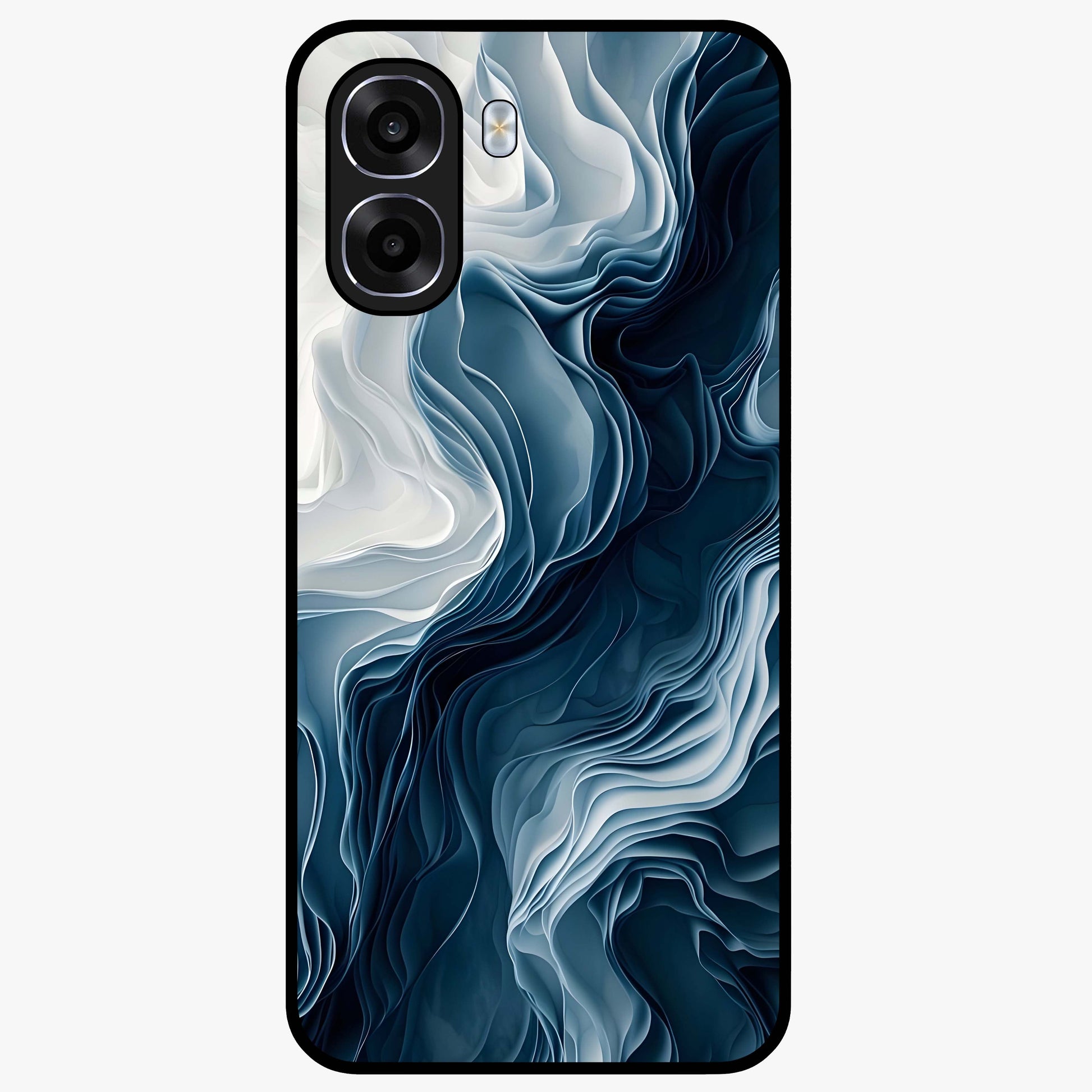 Ethereal Paper Marble Glass Case showing flat back view with soft marble paper texture artwork and glossy glass finish.