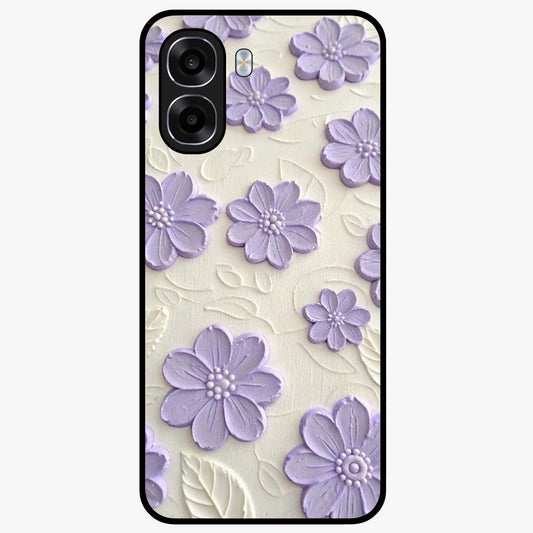 Floral Wall Art With Purple Flowers Glass Case showing flat back view with purple flower artwork and glossy glass finish.