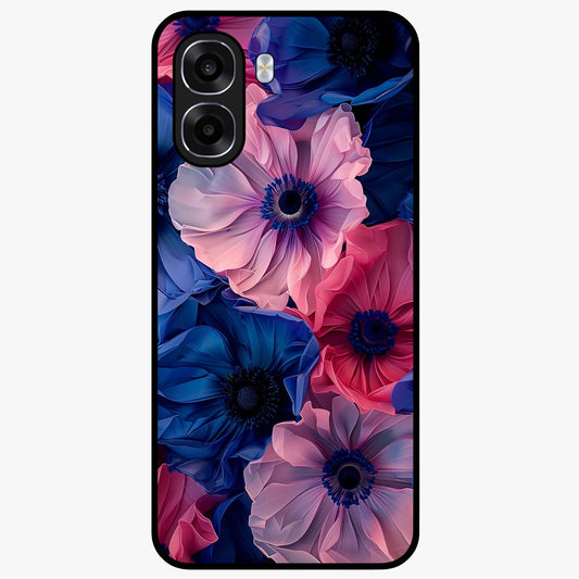 Flower Paper Art Pattern Glass Case showing flat back view with paper cut style floral artwork and glossy glass finish.