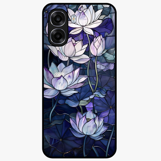 Gloss Petal Rush Glass Case showing flat back view with glossy flower petal artwork and smooth glass finish.