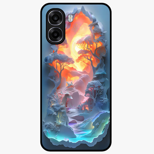 Glow Forest Portal Glass Case showing flat back view with glowing forest portal artwork and glossy glass finish.