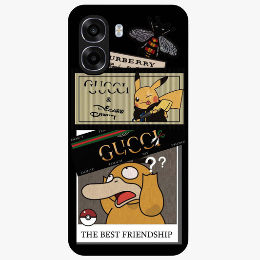 Gucci Play Mashup Glass Case showing flat back view with luxury inspired graphic artwork and glossy glass finish.