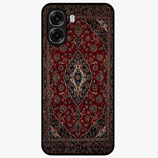 Heritage Carpet Royale Glass Case showing flat back view with ornate Persian carpet inspired pattern and glossy glass finish.