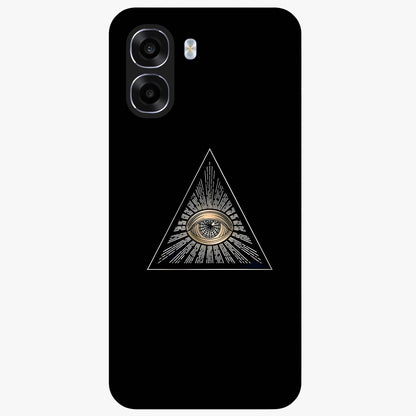 Illuminati Evil Glass Case showing flat back view with mysterious illuminati symbol artwork and glossy glass finish.