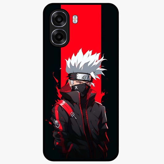 Kakashi Scarlet Shadow Glass Case showing flat back view with powerful anime ninja artwork and glossy glass finish.