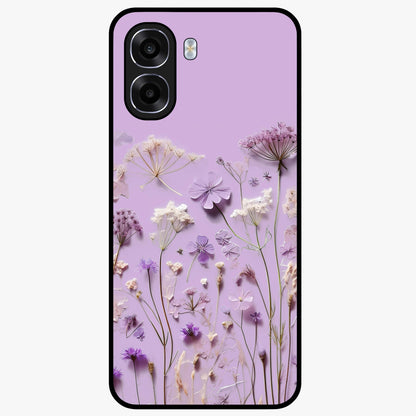 Lavender Blossom Dream Glass Case showing flat back view with soft lavender floral artwork and glossy glass finish.