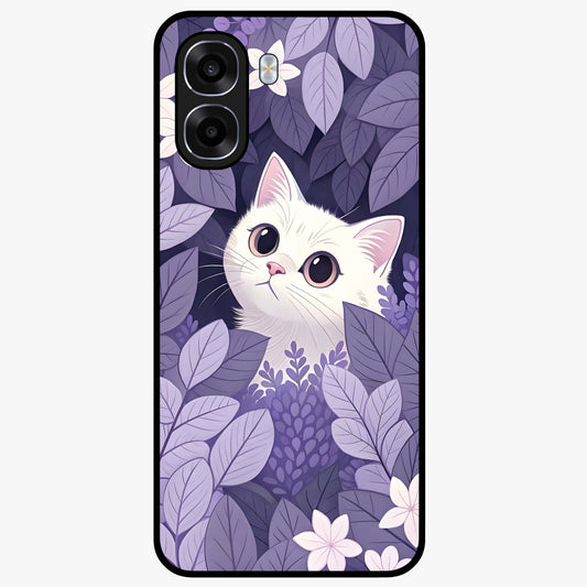 Lilac Hide Peek Cat Glass Case showing flat back view with cute peeking cat artwork and glossy glass finish.