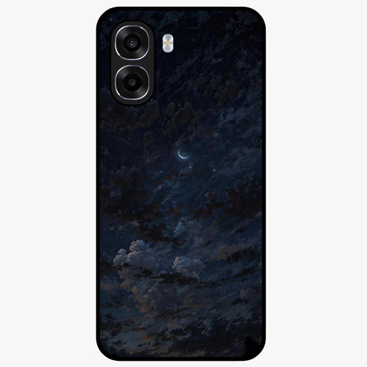 Lunar Veil Silence Glass Case showing flat back view with mystical moon veil artwork and glossy glass finish.
