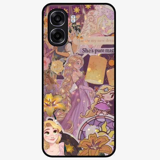 Magical Tangled Dream Glass Case showing flat back view with dreamy tangled artwork and glossy glass finish.