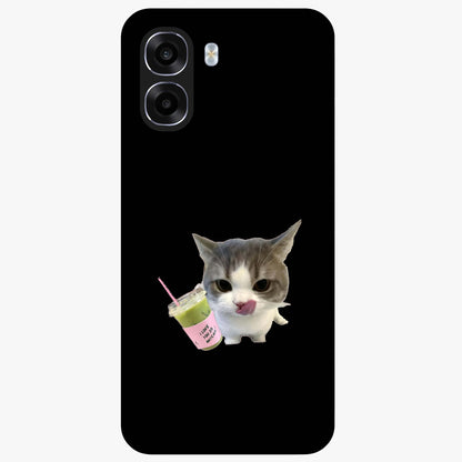 Matcha Cat Style Glass Case showing flat back view with cute matcha themed cat artwork and glossy glass finish.