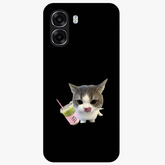 Matcha Cat Style Glass Case showing flat back view with cute matcha themed cat artwork and glossy glass finish.
