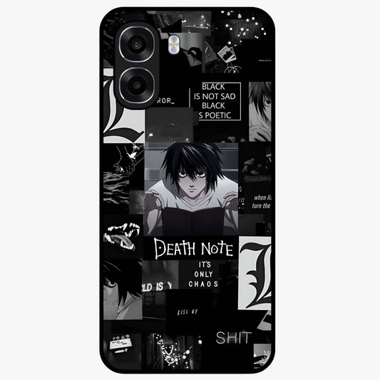Midnight Chaos Mind Glass Case showing flat back view with abstract dark themed artwork and glossy glass finish.