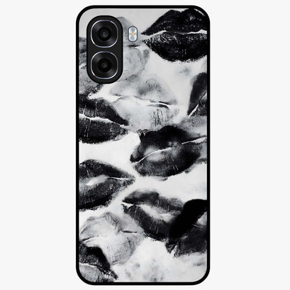 Midnight Kiss Marks Glass Case showing flat back view with lipstick kiss mark artwork and glossy glass finish.