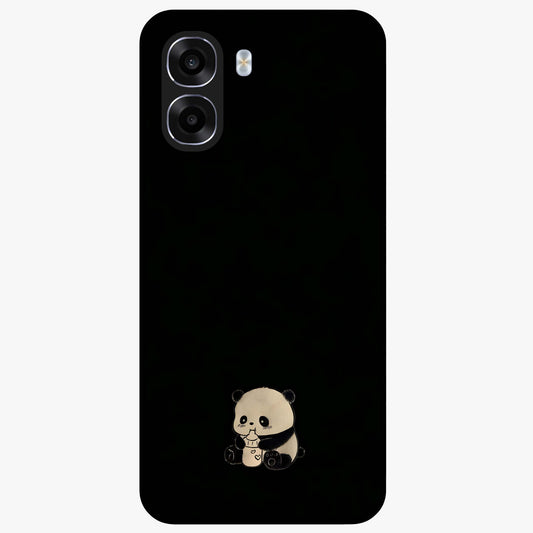 Midnight Panda Love Glass Case showing flat back view with cute panda themed artwork and glossy glass finish.