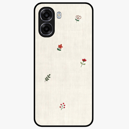 Minimal Petal Whispers Glass Case showing flat back view with soft minimal floral artwork and glossy glass finish.