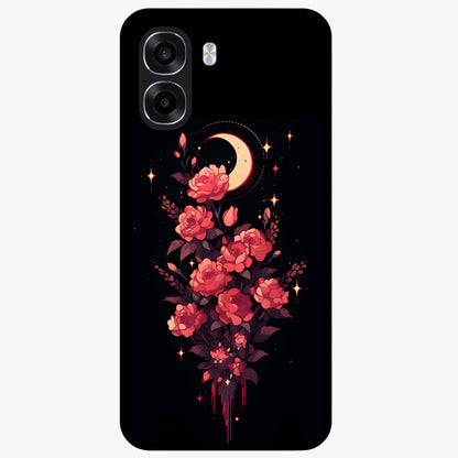 Moonlit Floral Elegance Glass Case showing flat back view with elegant floral artwork under moonlit tones and glossy glass finish.