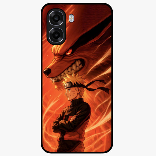 Nine Tails Legacy Glass Case showing flat back view with powerful nine-tailed fox inspired artwork and glossy glass finish.