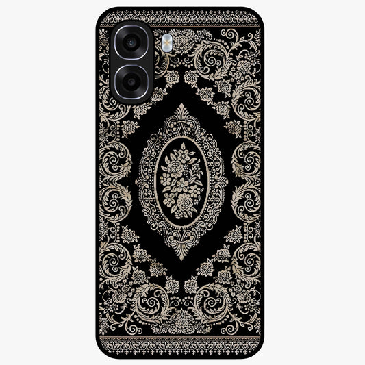 Noir Bloom Elegance Glass Case showing flat back view with elegant dark floral artwork and glossy glass finish.