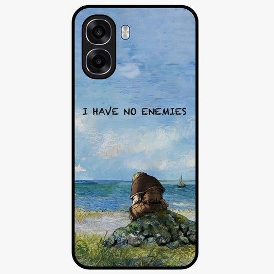 Peace Beyond War Glass Case showing flat back view with symbolic peace themed artwork and glossy glass finish.