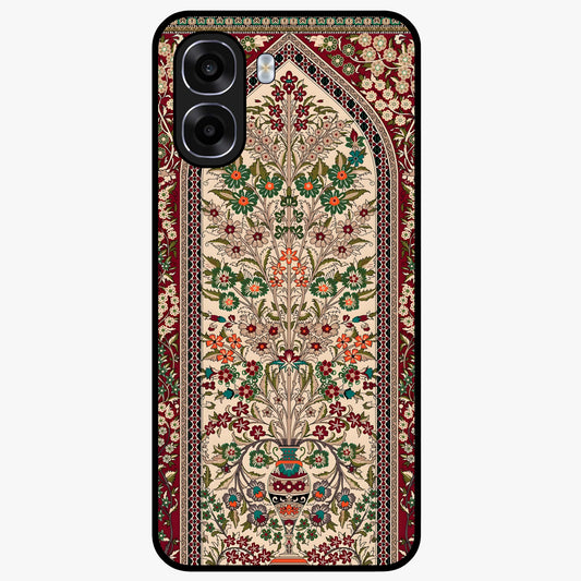 Persian Inspired Glass Case showing flat back view with ornate Persian style pattern artwork and glossy glass finish.