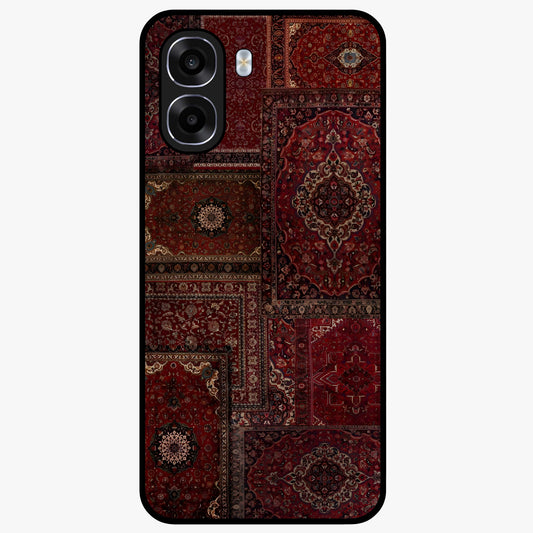 Persian Velvet Tale Glass Case showing flat back view with luxurious Persian velvet pattern artwork and glossy glass finish.