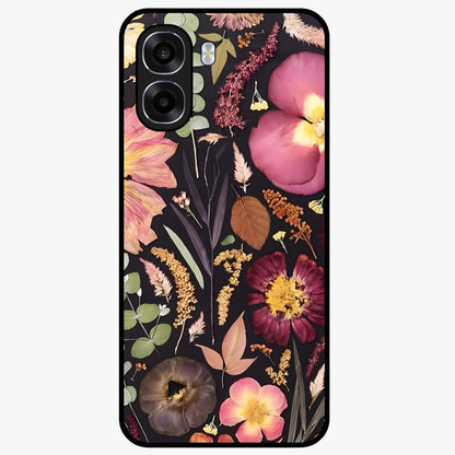 Petal Dream Tapestry Glass Case showing flat back view with intricate floral tapestry artwork and glossy glass finish.