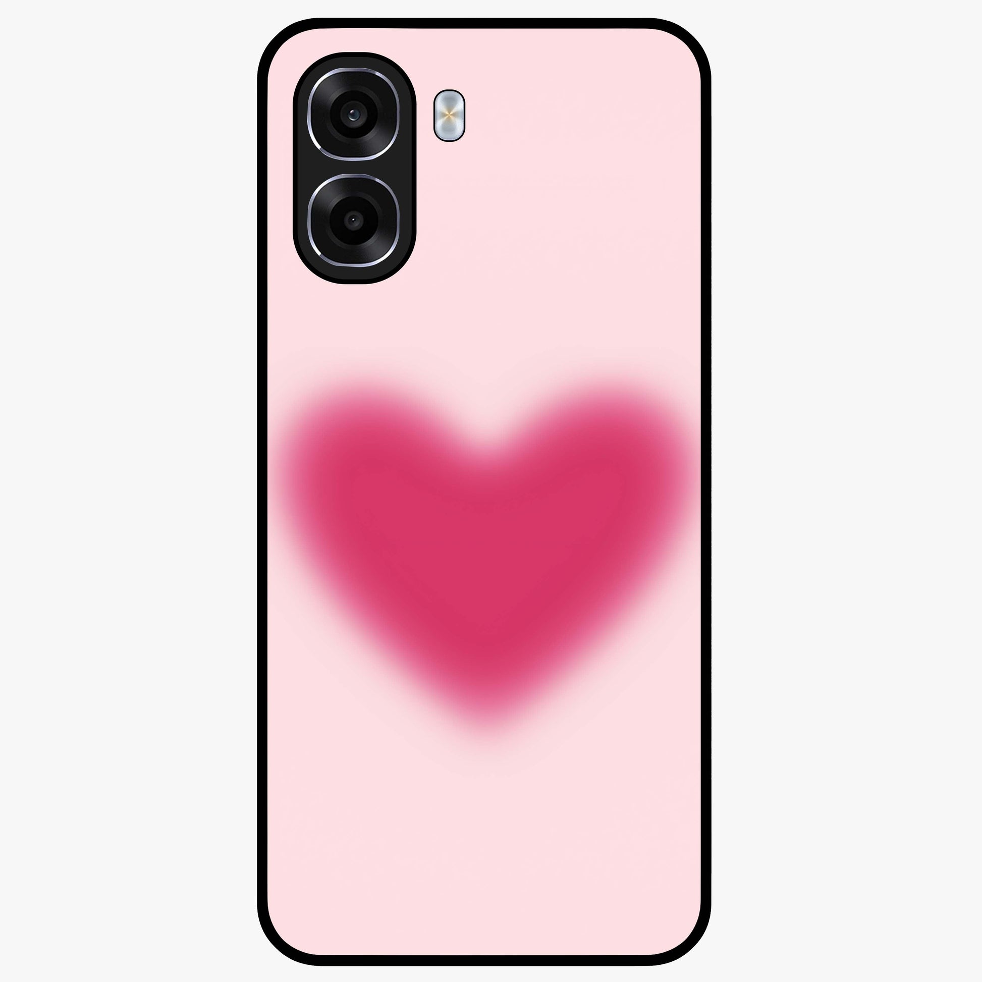 Pink Aura Heart Glass Case showing flat back view with glowing heart artwork and glossy glass finish.