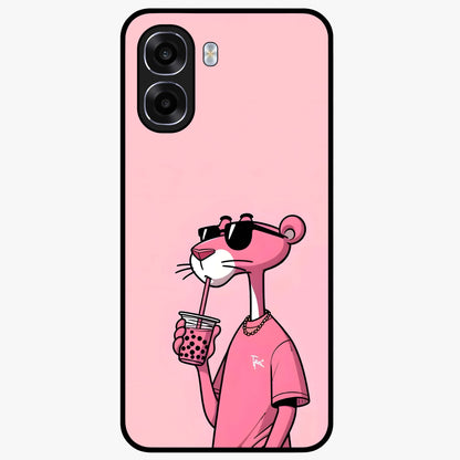 Pink Panther Glass Case showing flat back view with iconic pink panther artwork and glossy glass finish.