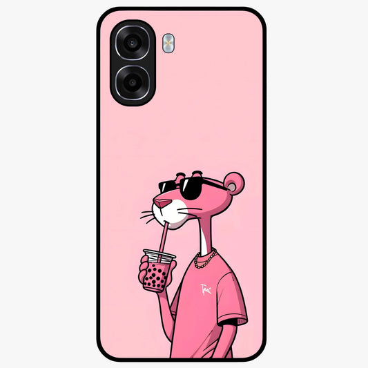 Pink Panther Glass Case showing flat back view with iconic pink panther artwork and glossy glass finish.