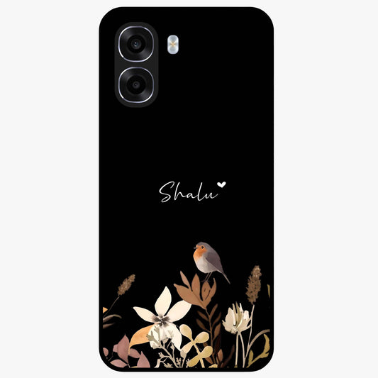 Quiet Garden Tune Custom Name Glass Case showing flat back view with peaceful garden artwork and personalized name design.