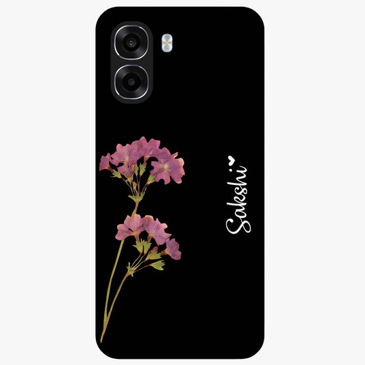 Riching Lavender Flower Custom Name Glass Case showing flat back view with lavender floral artwork and personalized name design.