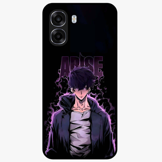 Shadow Monarch Awakening Glass Case showing flat back view with powerful dark monarch themed artwork and glossy glass finish.