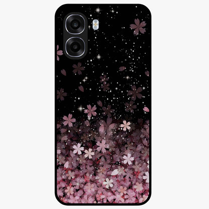 Small Starry Flowers Glass Case showing flat back view with delicate starry floral artwork and glossy glass finish.