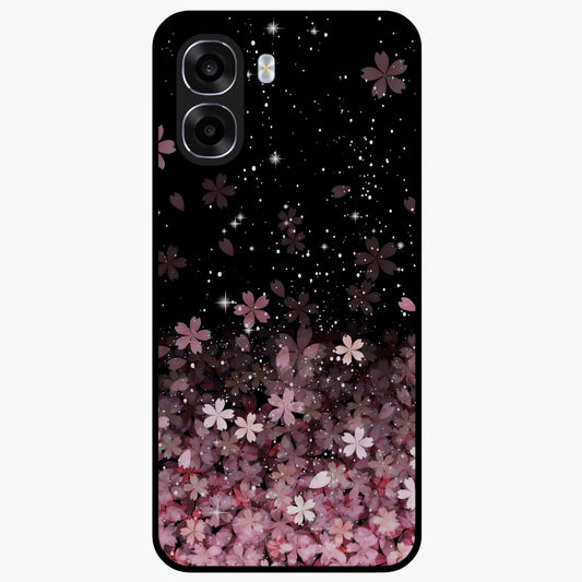 Small Starry Flowers Glass Case showing flat back view with delicate starry floral artwork and glossy glass finish.
