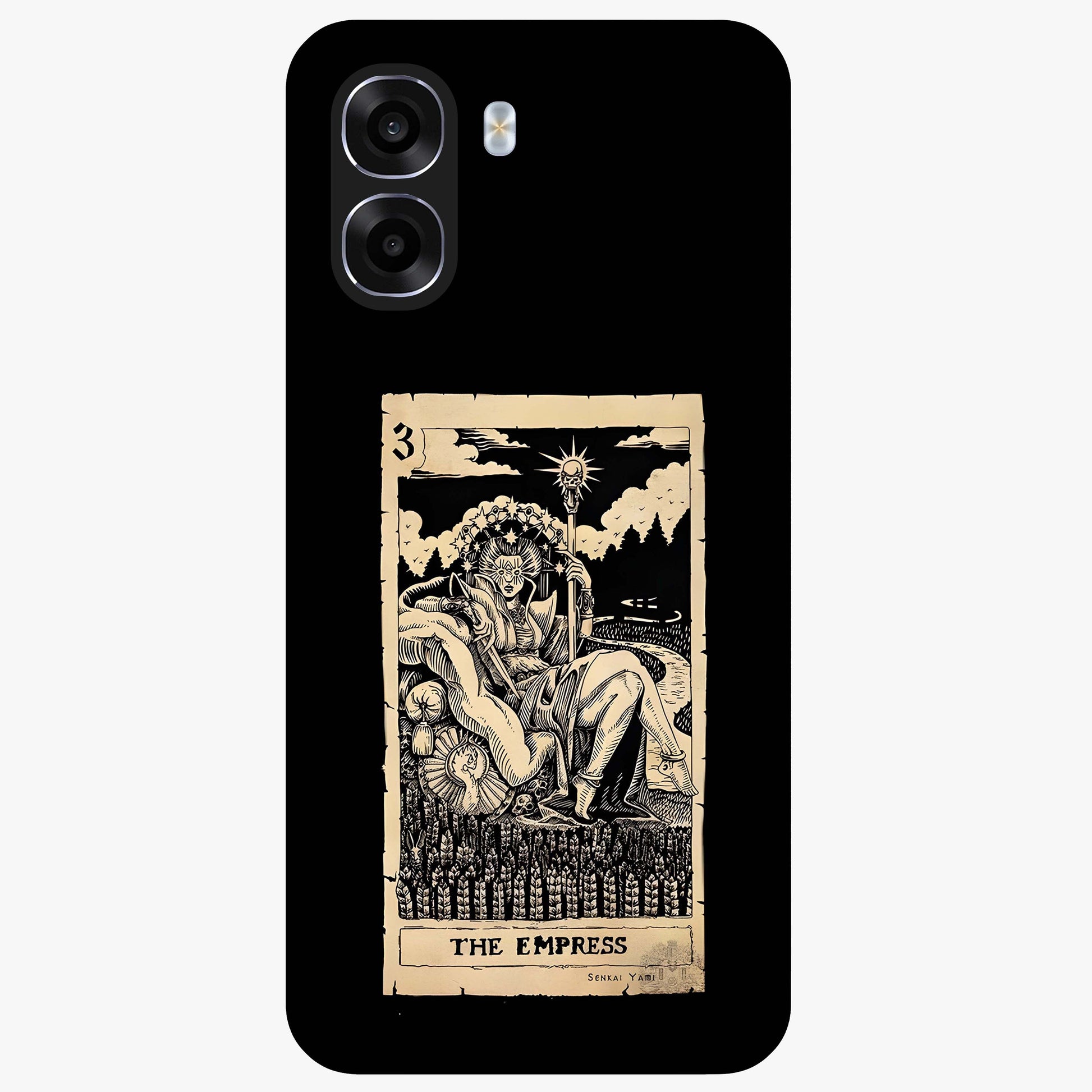The Empress Glass Case showing flat back view with regal feminine artwork and glossy glass finish.